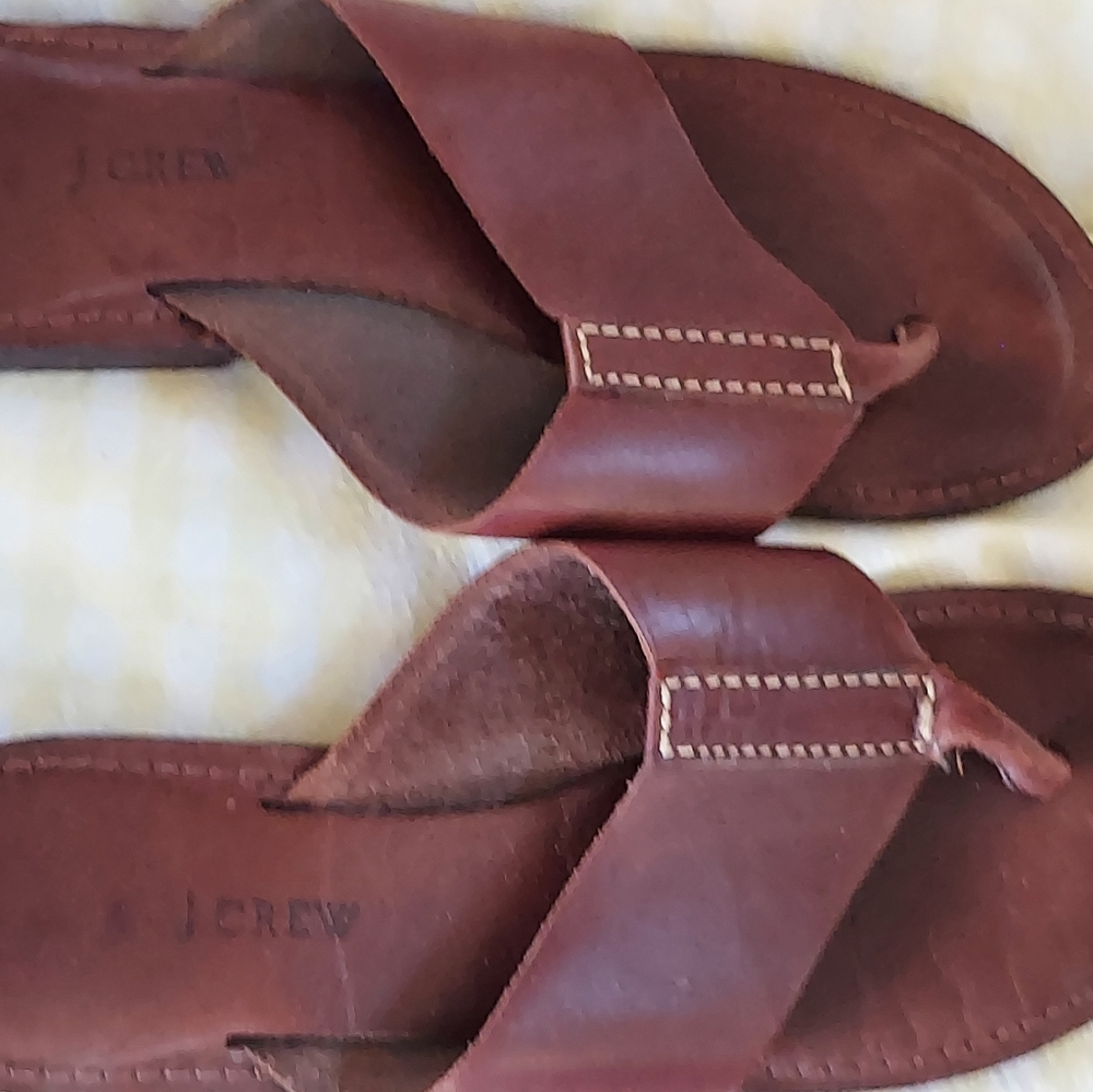 Vintage 1994 J Crew Leather Flip Flop Sandal Slides 9M - Picture 2 of 7